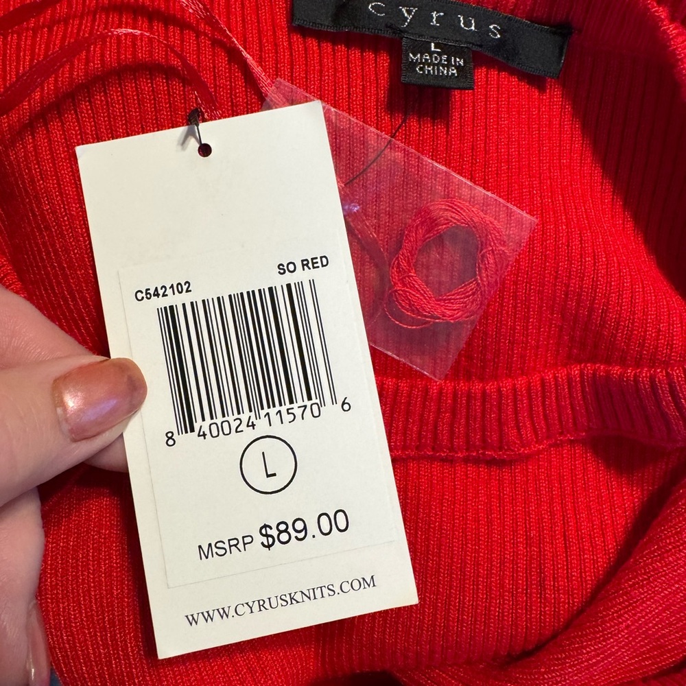 NWT Cyrus RED Asymmetrical Cutout Top  LARGE    #1 - Picture 7 of 7